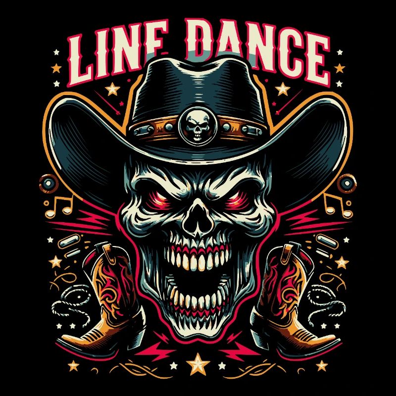 Line Dance Skull mit Stetson und Boots und Lasso