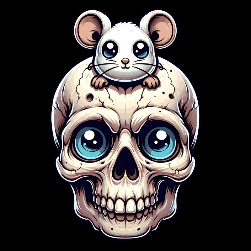 Skull with cute little mouse on forehead
