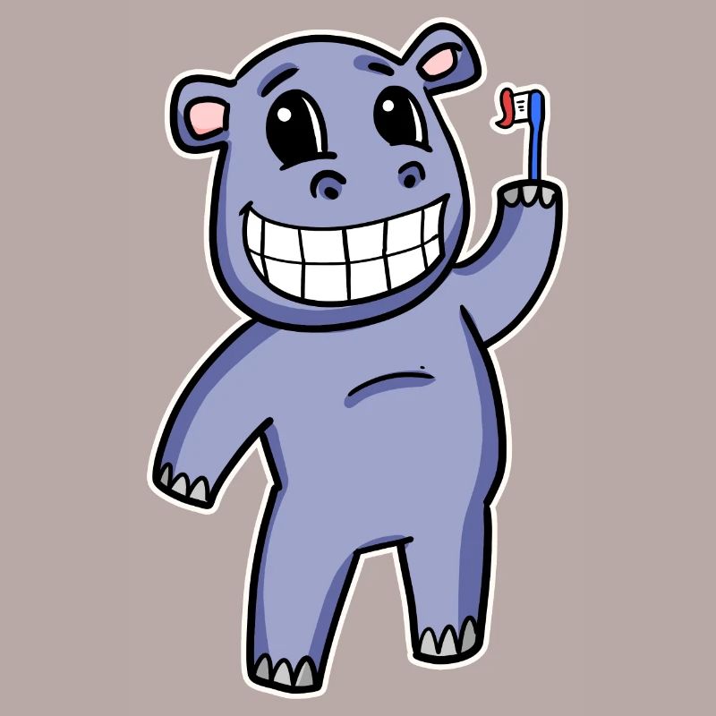 Hippopotame avec brosse à dents