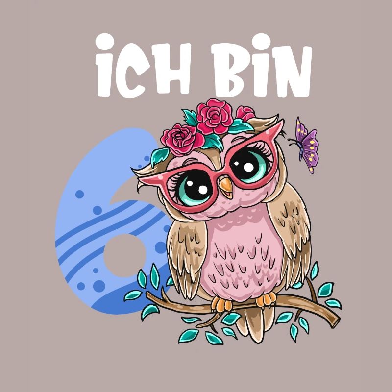 Ich Bin 6 Süße Eule Pink Blumen Mädchen Geburtstag