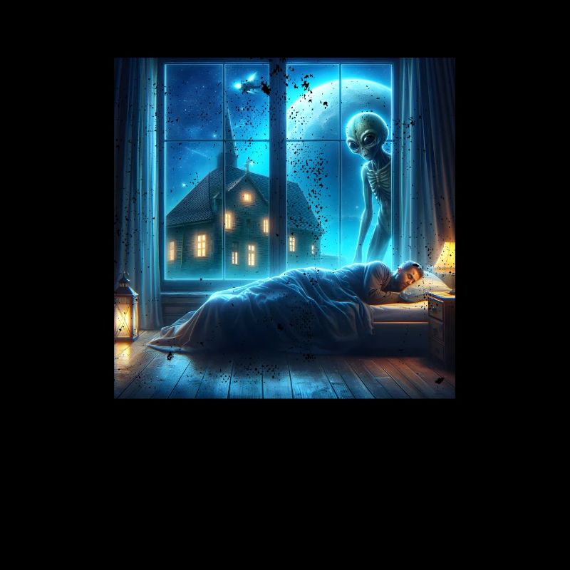 Alien observes sleeping human