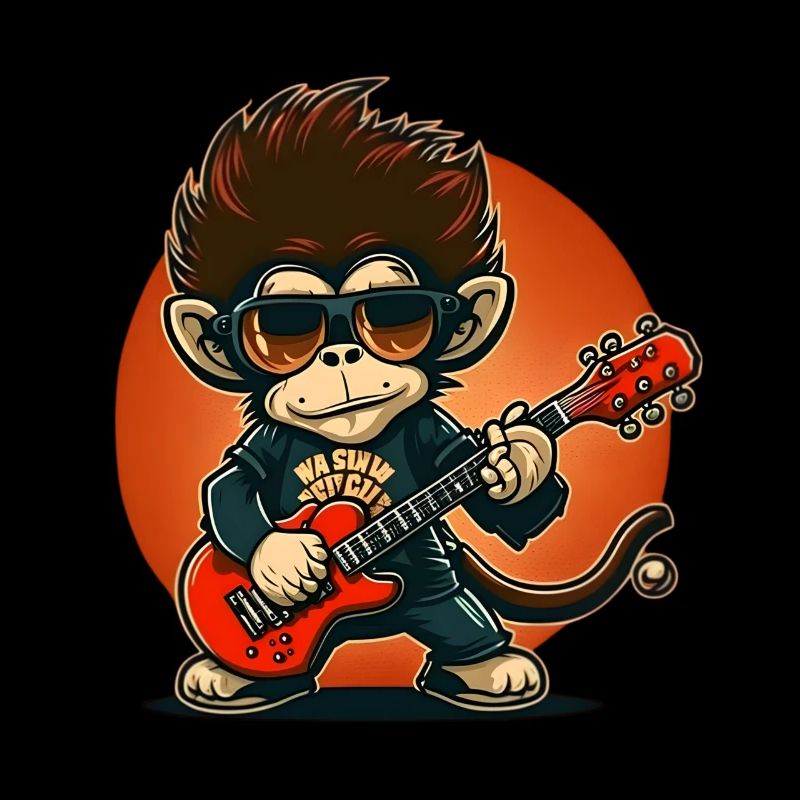 Affe Schimpanse spielt Acousitc Rock Gitarre