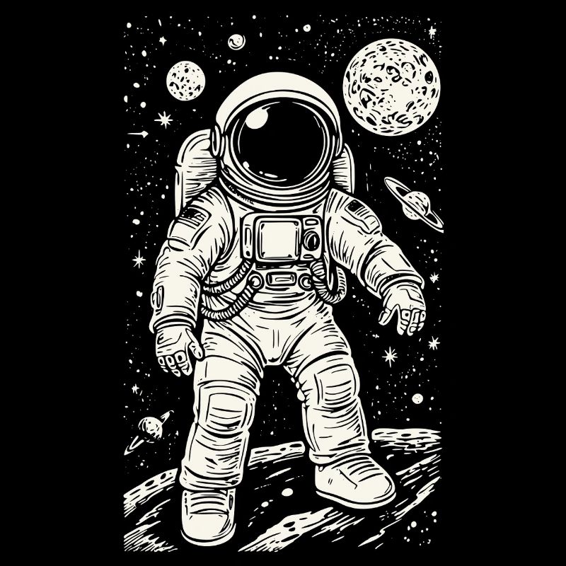 Astronaut on Mars with Stars and Planets