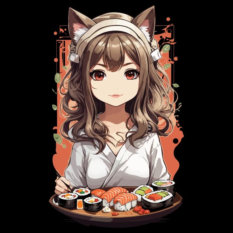Kawaii Anime Katzen Mädchen Sushi Design