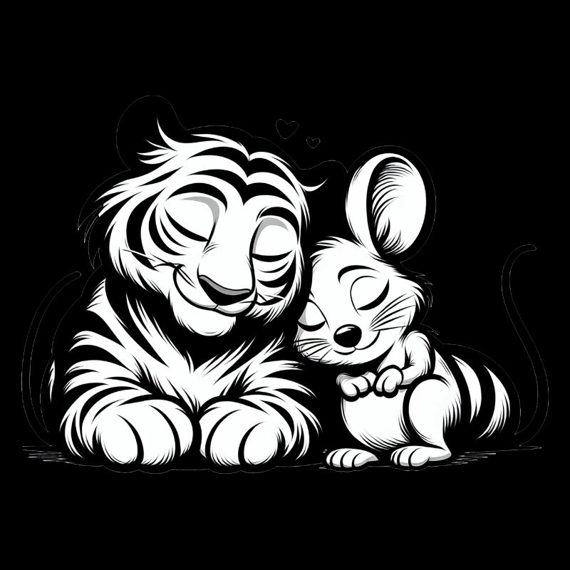Cuddling Tiger And Mouse In Love
