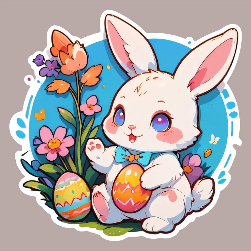 Easter bunny sitting with easter eggs