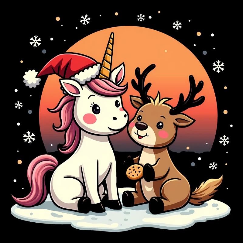 Weihnachten Einhorn Rentier mit Schneeflocken