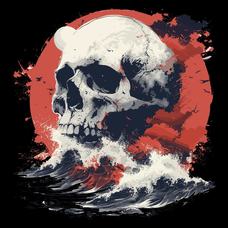 Crâne dans la mer de vagues