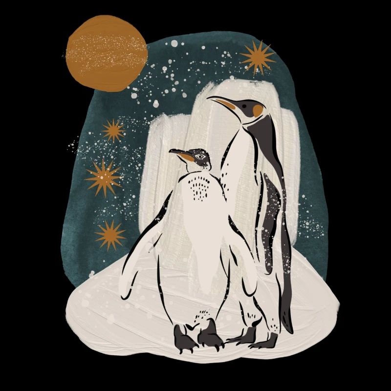Pinguinpaar im Winter-/Weihnachtshintergrund