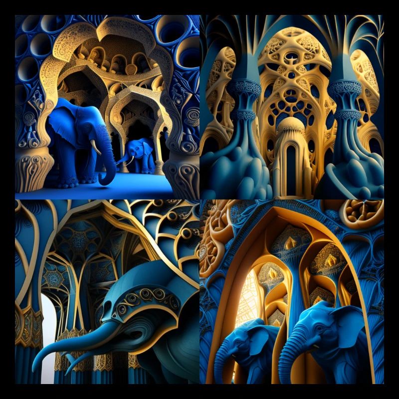 Kathedrale Fraktale Elefanten Blaue Statuen