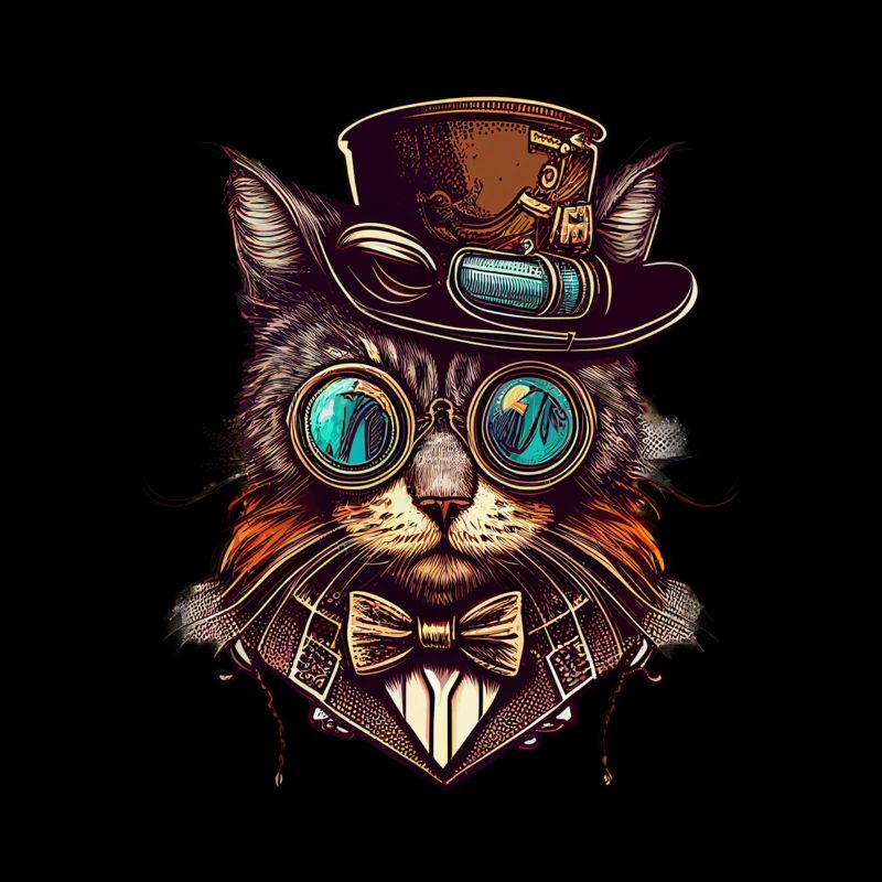 Steampunk Katze mit Hut und Brille
