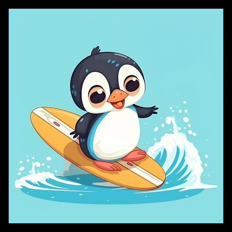 Süßer Surfender Pinguin auf einem Surfbrett