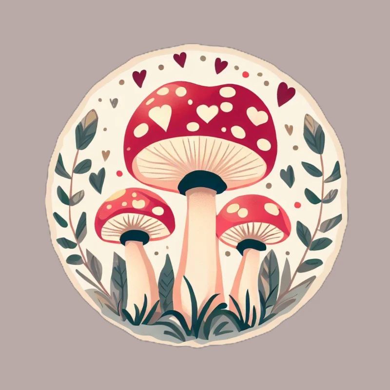 Mushrooms toadstools in magic hearts