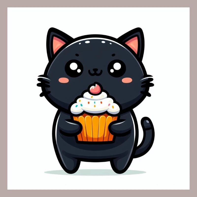 Sweet Kitty Schwarz sitzend mit Cupcake