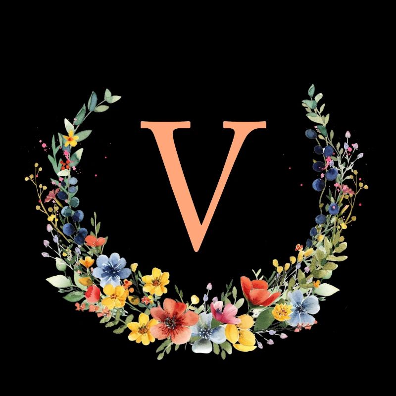 V Monogram Floral, Couronne florale, Personnalisable
