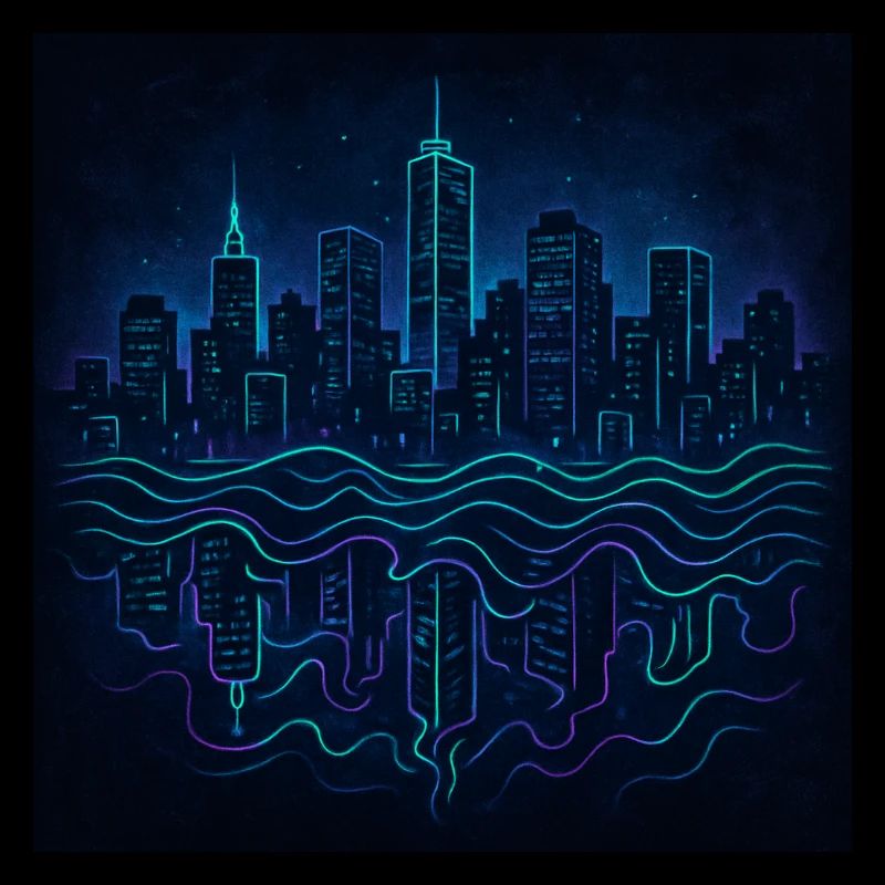 Neon Skyline with Reflection