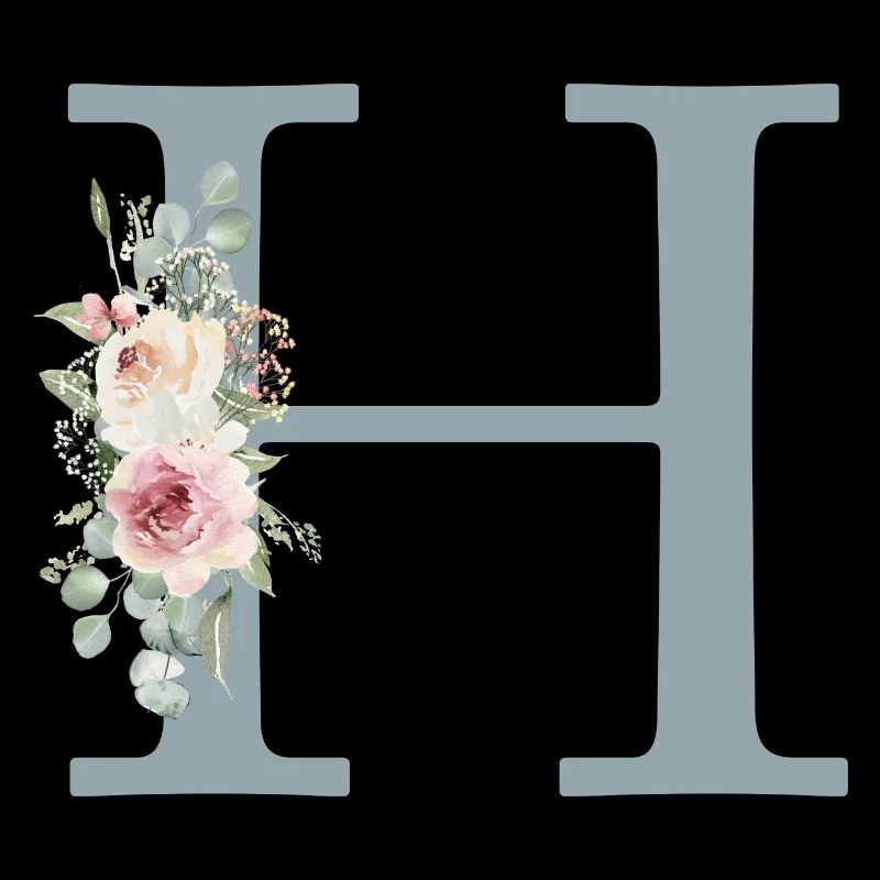 H| Monogramme | Eucalyptus Pastel Fleur Bleu