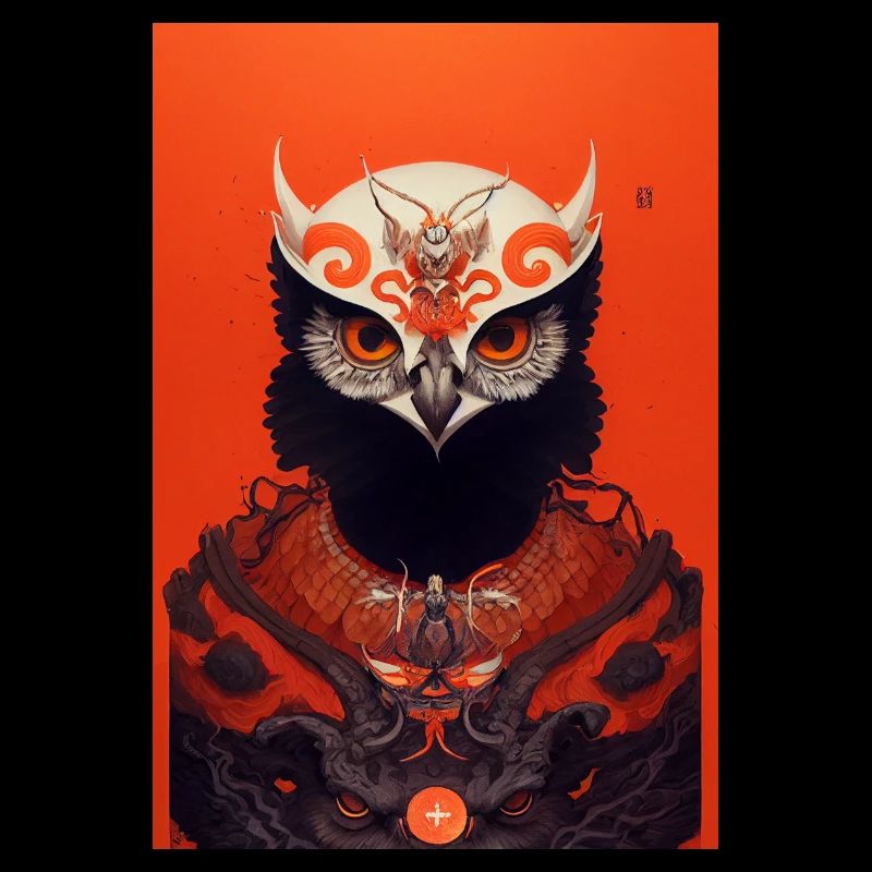 Eule Japanisch Rot Samurai