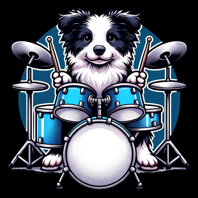 Cool Border Collie Drummer Design