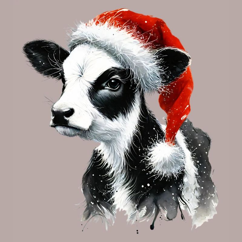 Weihnachtskalb mit Nikolausmütze