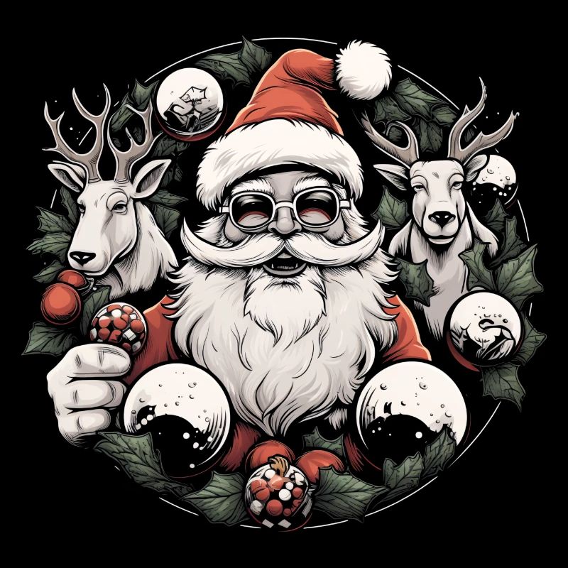 Père Noël avec cerf et lunettes de soleil