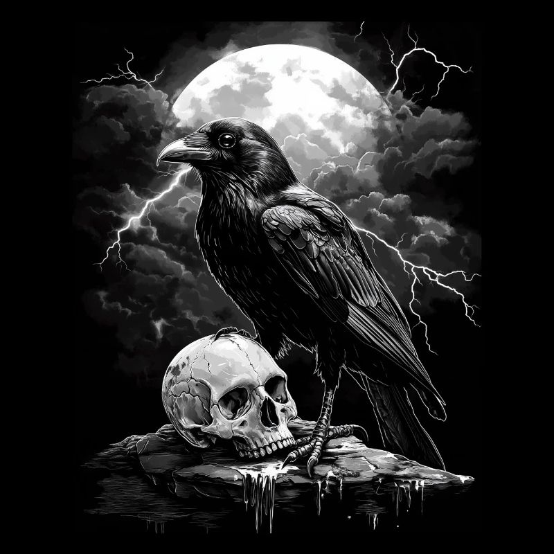 Corbeau Crâne Lune Gothique Noir Corbeau