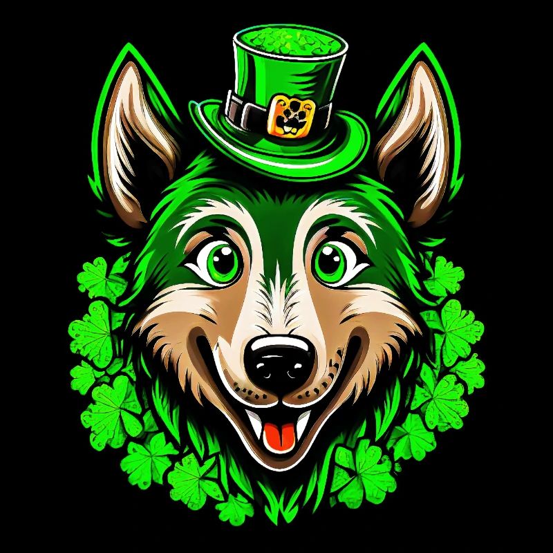 Loup de la Saint-Patrick avec chapeau aux yeux verts