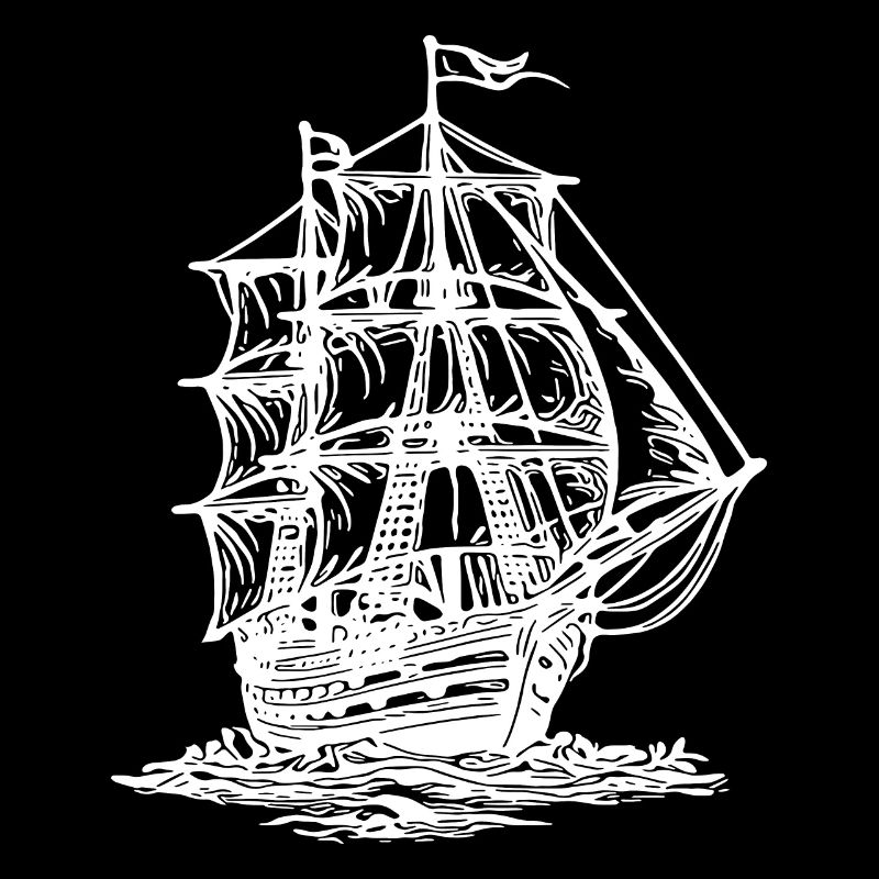 Old sailing ship with two masts under sail