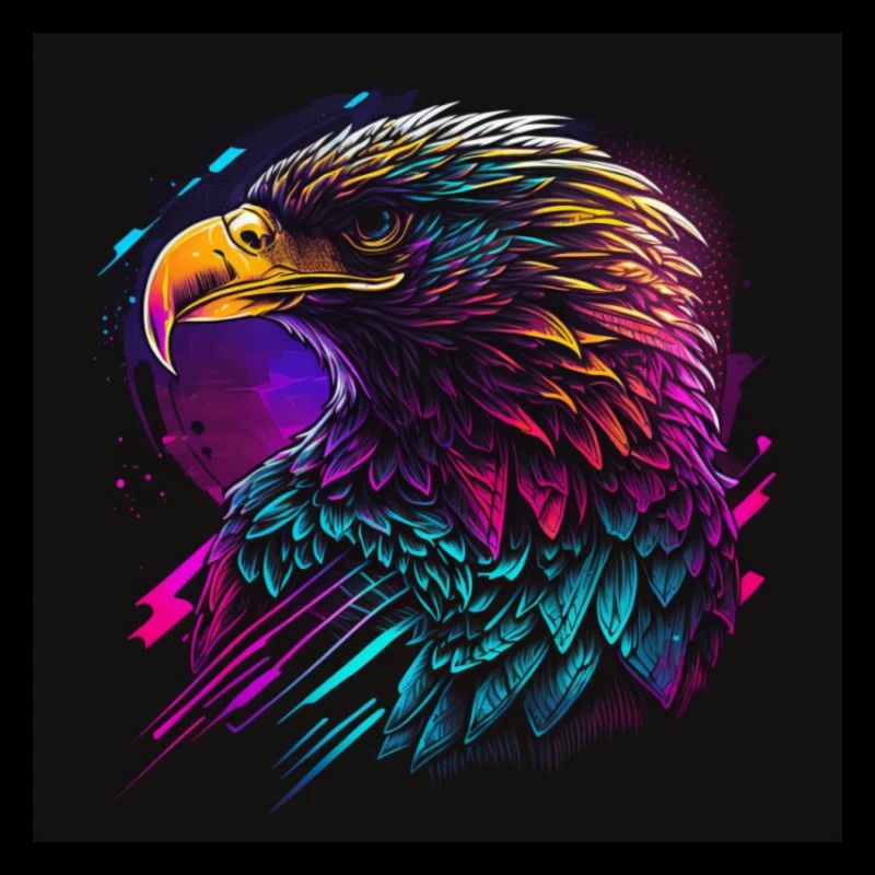 Eagle with neon colors, synthwave / 80s