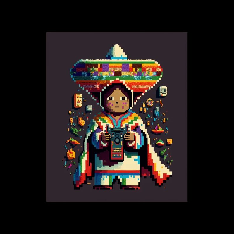 Mexican Boy Playing Video Games Pixelated Mexican