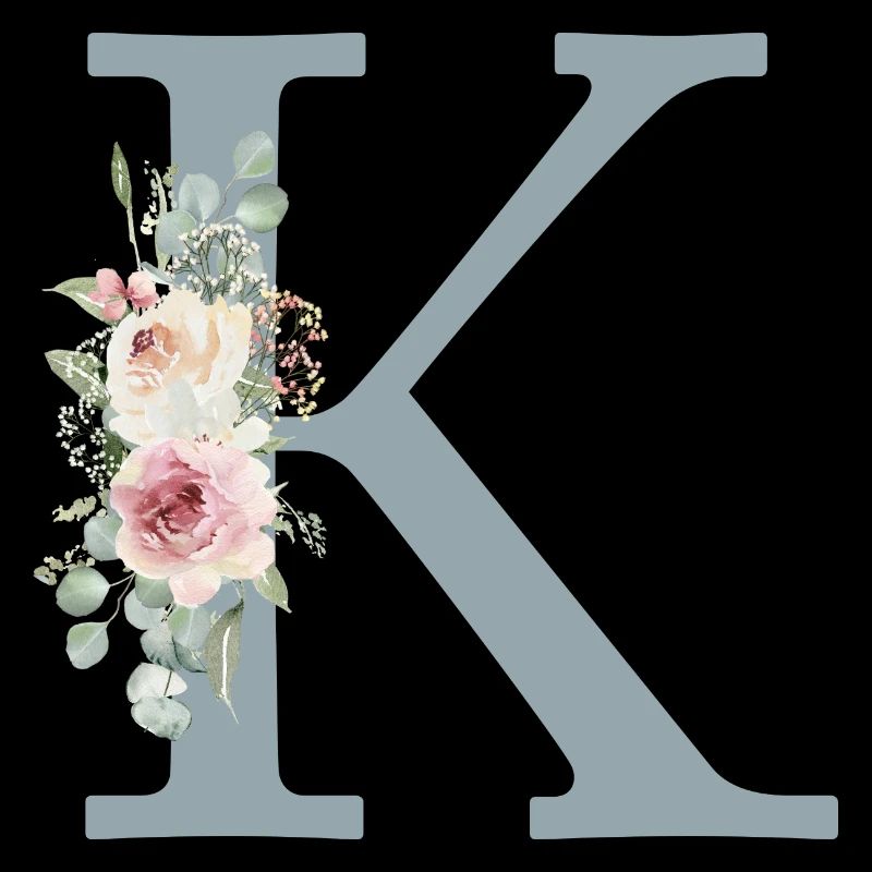K| Monogram | Eucalyptus Pastel Flower Blue