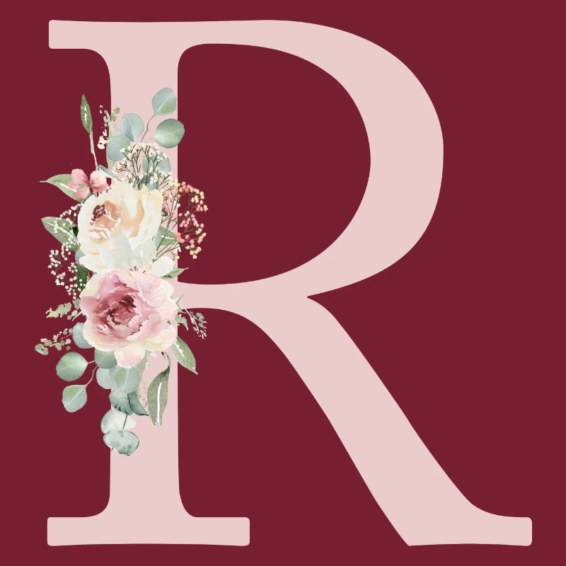 R| Monogramm | Eukalyptus-Pastell-Blumen-Blau