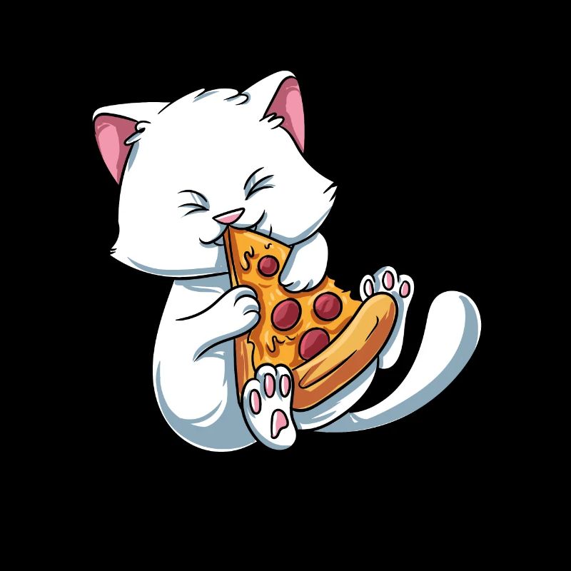 Kitten cat eats pizza