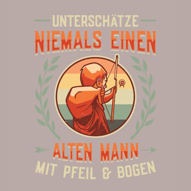 Alter Mann Mit Pfeil und Bogen, Bogenschießen.