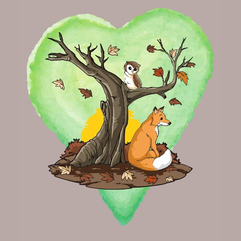 Herbst, Herbst Themen, Fuchs und Eule mit Baum, Herz