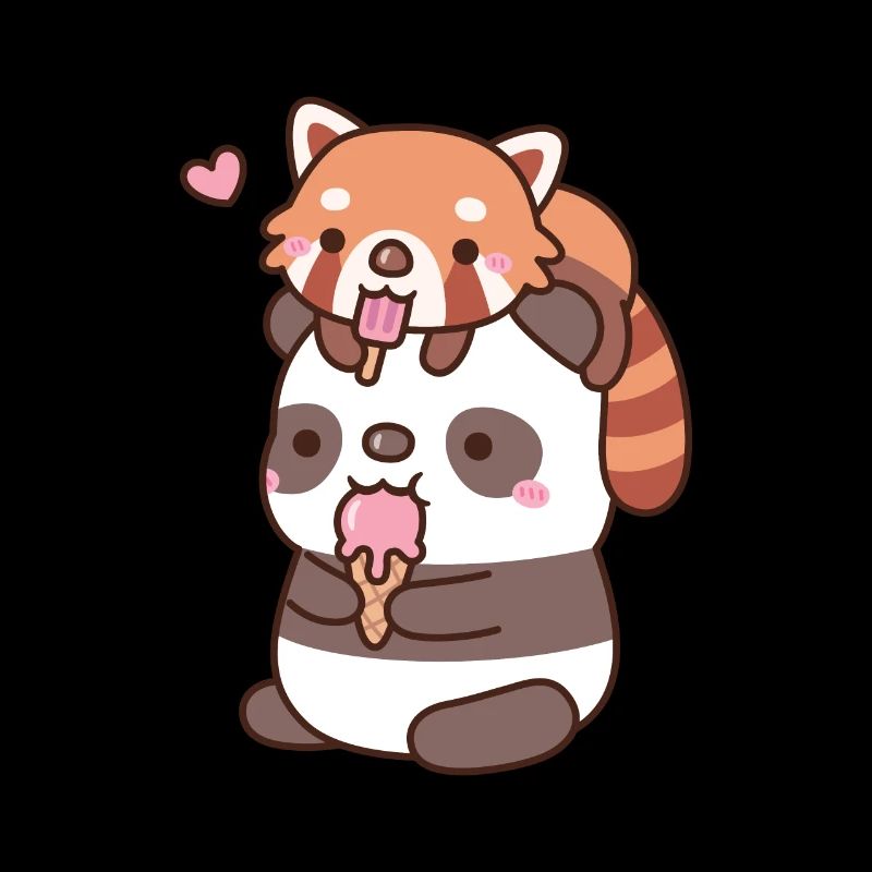 Mignon panda roux et panda mangeant de la crème glacée