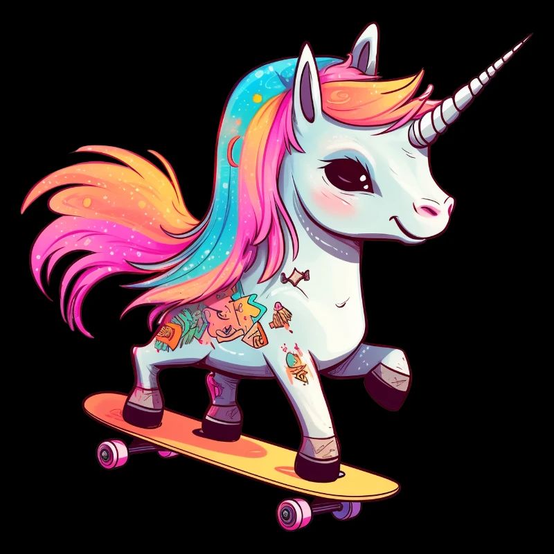Einhorn auf einem Skateboard