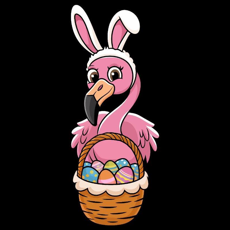 Pretty Easter Flamingo with Easter Basket