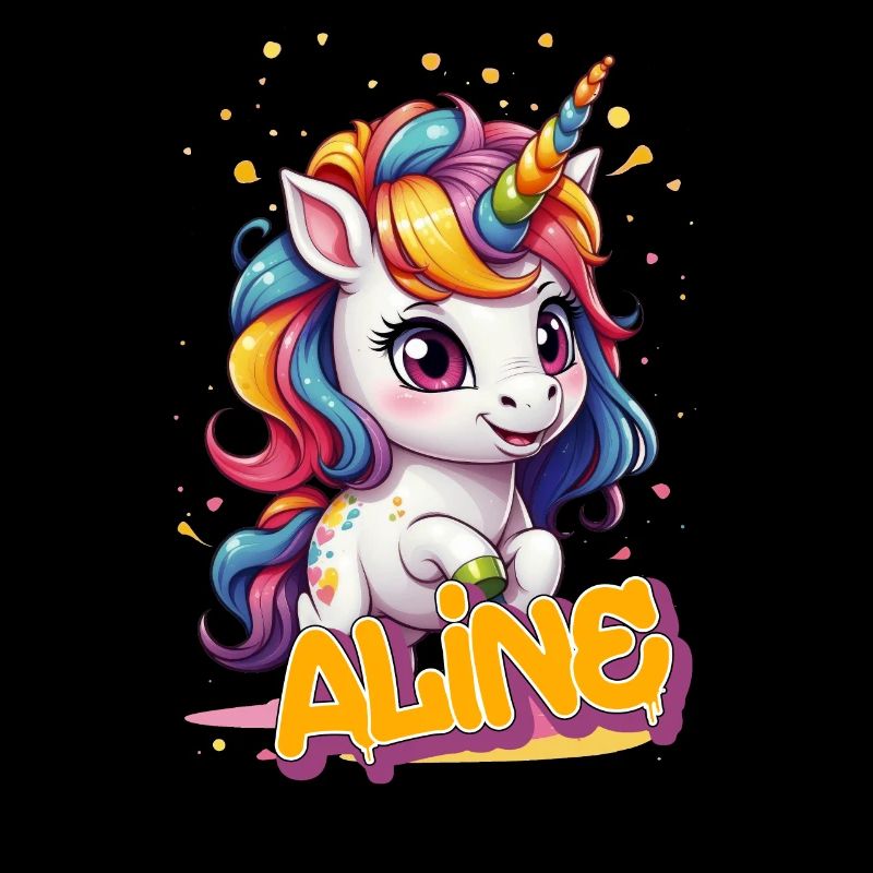 ALINE - Schöner Mädchen Name mit süßem Einhorn