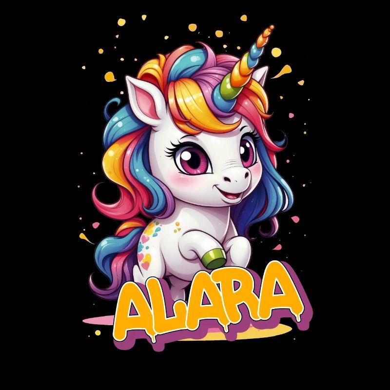 ALARA - Schöner Mädchen Name mit süßem Einhorn