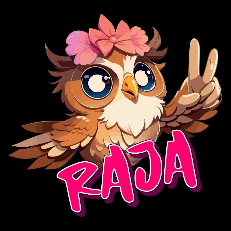 RAJA - Schöner Mädchen Name mit süßer EULE