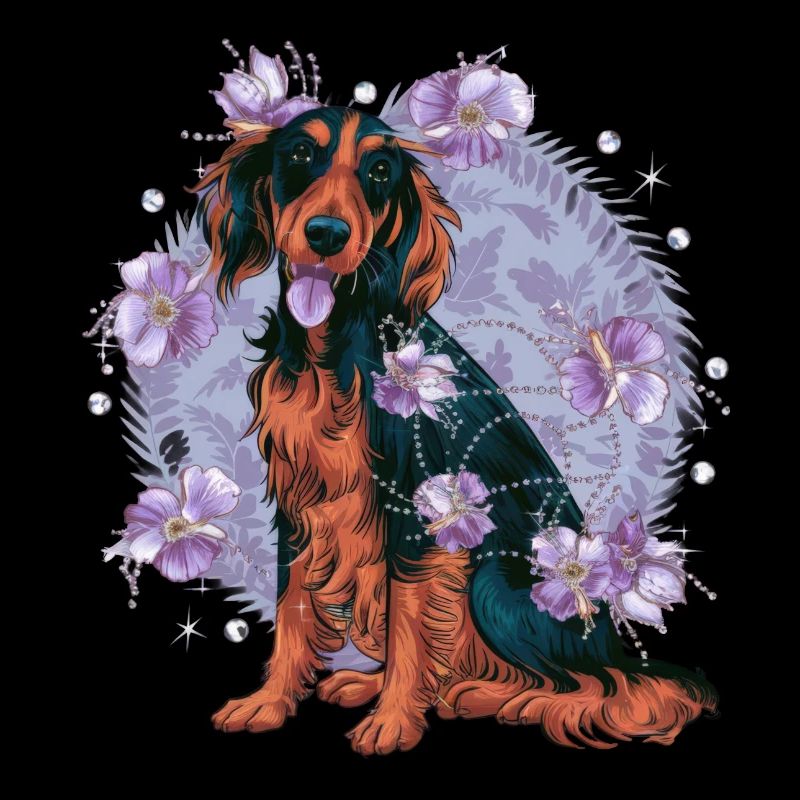 Süßer Irish Setter Hund mit Blumen