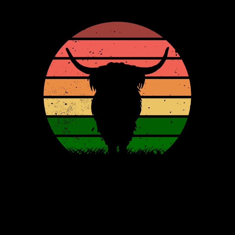 Highland Cattle Highland Cattle Cow Retro Sunset