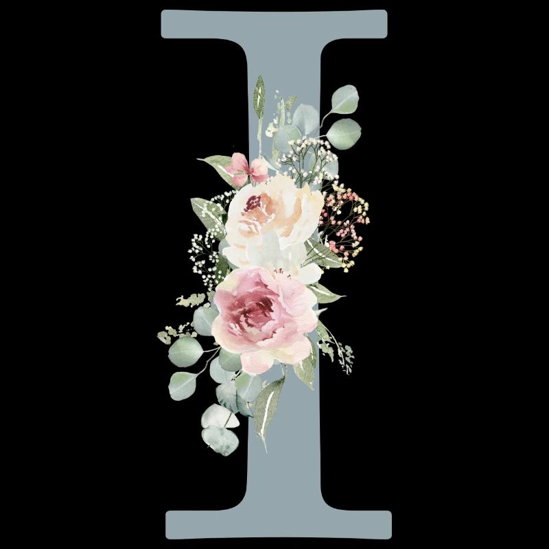 I| Monogramme | Eucalyptus Pastel Fleur Bleu