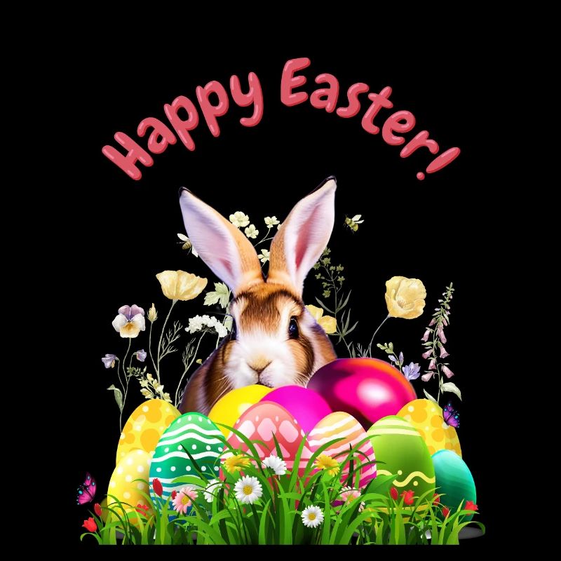 Cute Easter bunny with colorful eggs