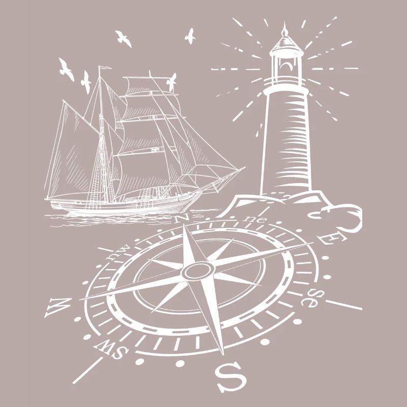 Maritime lighthouse compass sailing ship