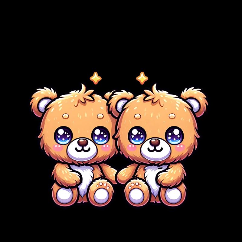 Cute Double Teddy Bears with Sparkling Eyes
