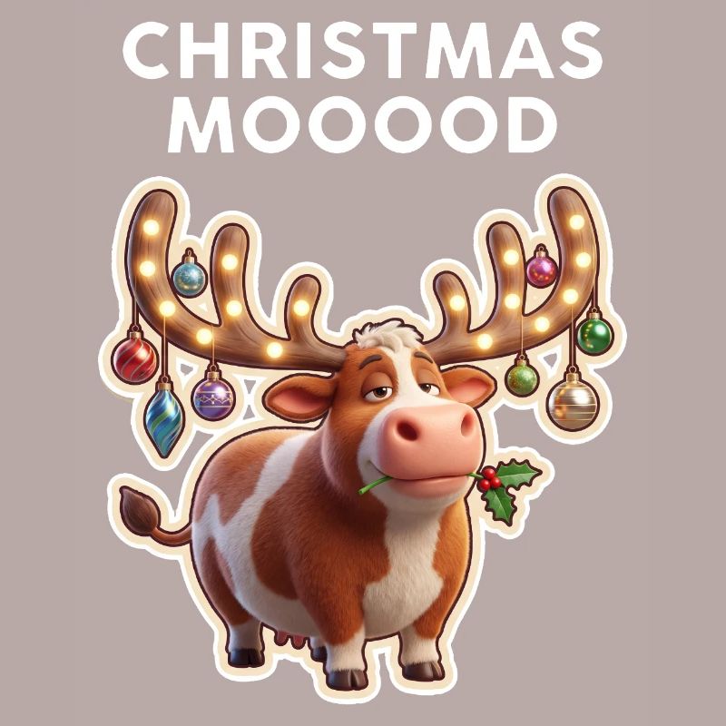 Weihnachtskuh mit Leuchtornamenten