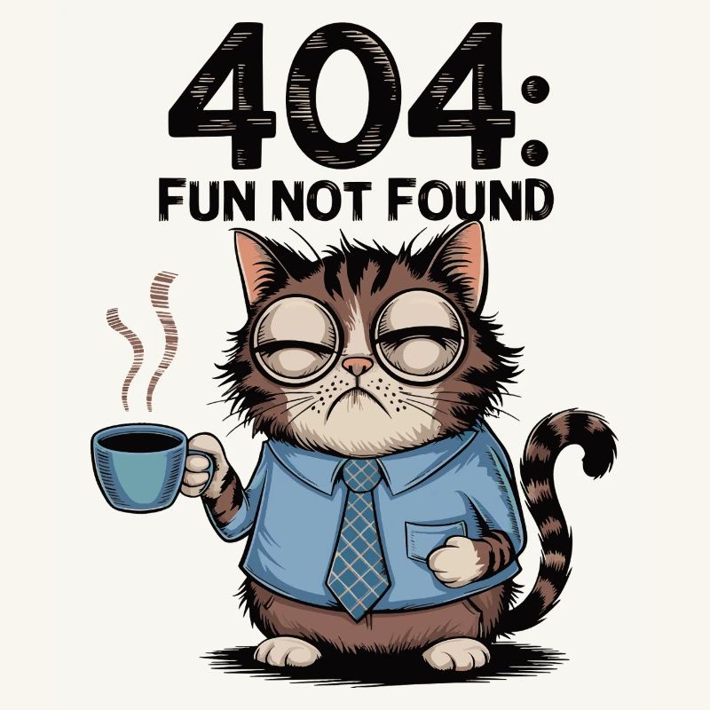 404 Fun Not Found - Tired Coffee Cat Work Meme