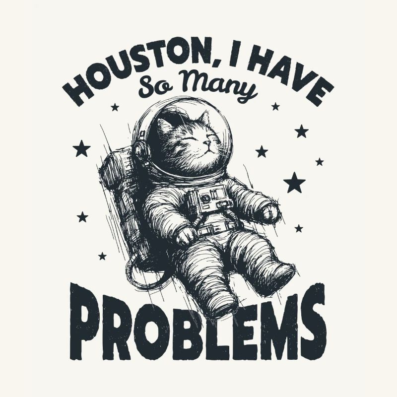 Houston I Have So Many Problems Funny Space Cat